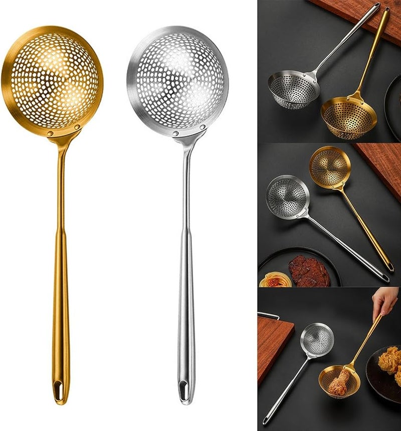 Stainless Steel Slotted Skimmer With Hanging Ring Professional Kitchen Utensil - Image 2